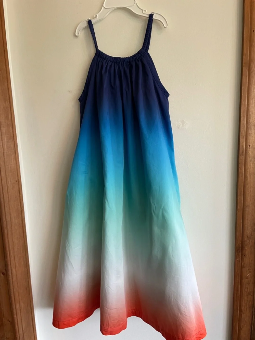 CASABLANCA Paris Girls Ombre Halter-Style Maxi Dress in Navy, Teal & Coral 9-10